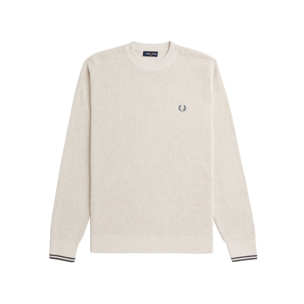 FRED PERRY Maglia Maglia Uomo Waffle a girocollo Beige - Francavilla Moda
